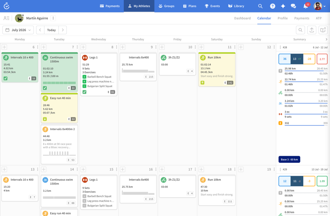 A triathlete's multi-sport training week in TrainerPlan