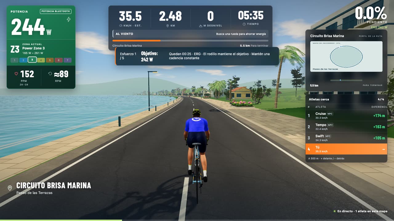 TrainerPlan Virtual con los datos de la sesión sobre la ruta